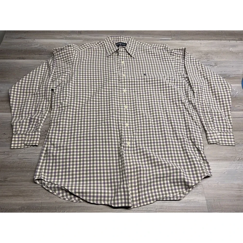 Ralph Lauren Mens Button Down Shirt Blake Cotton Purple Green Check Plaid Size L